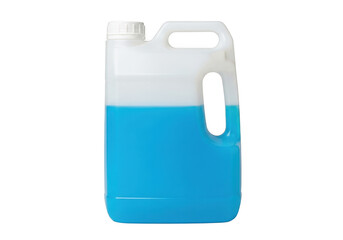 Fototapeta premium Plastic jerrycan with blue liquid, possibly windshield washer fluid or antifreeze, isolated on transparent background