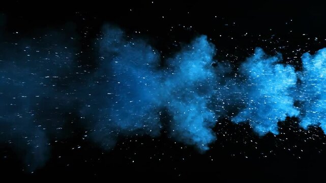 High-speed stream of futuristic blue energy particles rapidly traversing a black screen leaving a mesmerizing residual glow and vaporizing wake fiction, vibrant, loop
