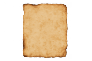 Old vintage parchment paper with burnt edges, blank antique scroll textured background, transparent