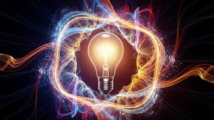 Bright lightbulb radiates glowing energy around it