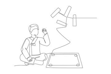 Man playing yutnori. Yutnori in korea concept one-line drawing