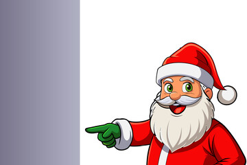 Santa Claus Peeking over Blank Sign. Christmas Illustration Vector.