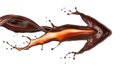 Dynamic brown liquid splash shaped like an arrow isolated on transparent background