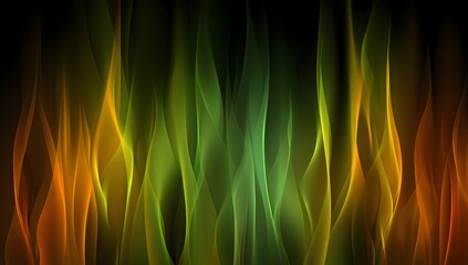 Abstract vertical streaks of vibrant green and warm orange light create a dynamic and energetic visual flow against a dark background