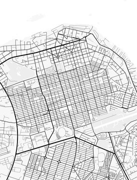 Kinshasa City Map. Minimalist black and  white line art poster for printing, wallpaper, wall art, and map resources for home and office decor