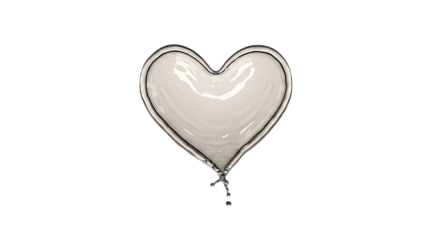 White heart shaped balloon with dripping water isolated on transparent background