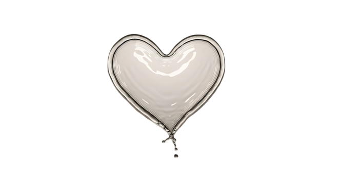 White heart shaped balloon with dripping water isolated on transparent background