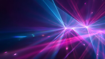 Abstract luminescence of vibrant blue and pink light beams intersecting in a dark cosmic nebula background