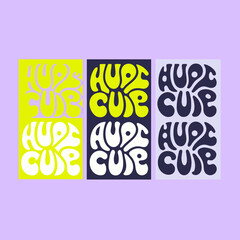 Obraz premium Retro groovy typography with word HYPECURE in multiple color blocks
