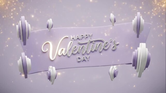 Valentine&rsquo;s Day banner with silver handwritten calligraphy font, floating layered hearts in lavender