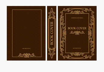 Classic vintage book cover and spine with gold and black art deco, art nouveau ornament, decorative frame, elegant retro style for classic publications, posters, artistic layouts