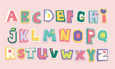 Cute Decorative Alphabet Cut Out Playful Colorful Kids Letters. Suitable for greeting cards, preschool worksheets, posters, digital downloads, printable, children's book graphics, and fun DIY project
