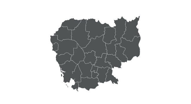 Cambodia outline map with provincial borders in minimalist style