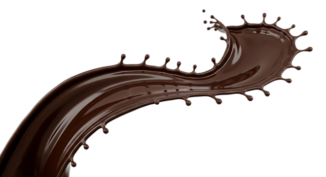 Dynamic chocolate splash frozen in motion isolated on transparent background