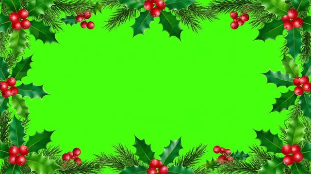 Vibrant Christmas background with holly and mistletoe on green screen