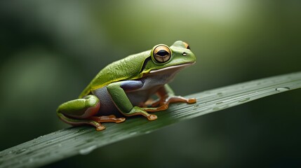 Naklejka premium green frog on a leaf