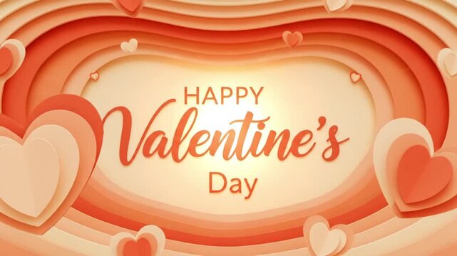 Valentine&rsquo;s Day scene in Peach Fuzz  warm coral script typography, layered 3D hearts in peach