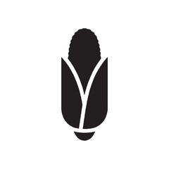 Clean black silhouette icon of a fresh ear of corn, partially husked. This minimalist graphic represents an essential agricultural crop and healthy food, ideal for farming or culinary themes