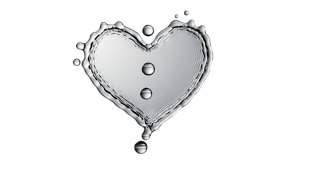 Silver heart shape water splash isolated on transparent background