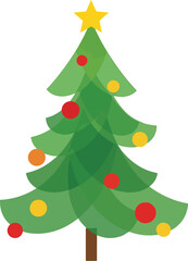 Obraz premium Decorated Christmas fir tree with red balls, a star, and holiday gifts for the winter season celebration