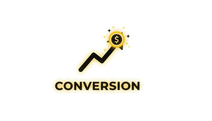 Conversion rate icon arrow pointing up with dollar coin flat design for business and finance presentations