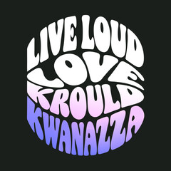 Retro groovy text art with pastel gradient on black