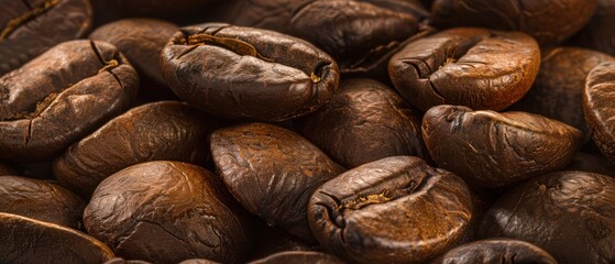 Obraz premium Coffee beans arrangement top view angle close-up shot caffeine roasted.
