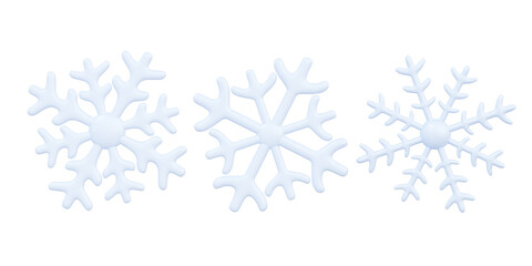 Set of snowflake icon symbol isolated on transparent png background. frost snowfall weather winter decoration design christmas. 3d rendering illustration element