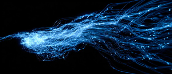 electric blue particle storm, dynamic motion, futuristic abstract energy