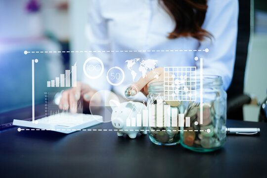 Intelligence and business analytics with key performance indicators dashboard concept.StartUp Programming as Fintech concept.
