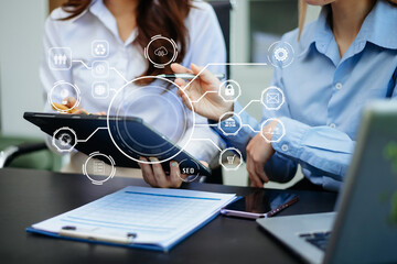 Co working process, team working.Coding software developer work with AR new design dashboard computer icons