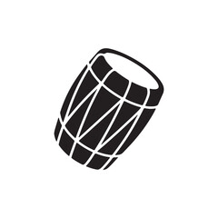 Monochrome Vector Icon of an Angled Drum with Geometric Patterns on a White Background
