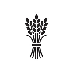 Minimalist black silhouette icon of a wheat sheaf. A simple vector graphic symbolizing agriculture, harvest, grain, and farming for logos