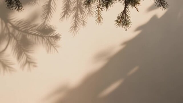 Shadows of pine tree branches cast on a muted beige background, creating a natural abstract pattern