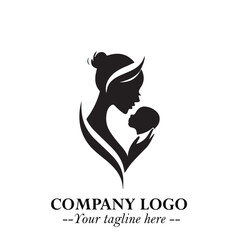 Mom and Baby Logo Symbol in Black on White Background for Gentle Minimalist Branding Design Art