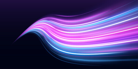 Radiant golden streaks flow along curved neon lines. Motion and energy highlight futuristic design. Ideal for sci-fi and tech themes.