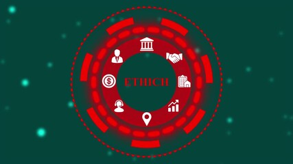 An Ethics concept button ,Blue wave digital data flow. Seamless loop technology network background concept . loyalty concept video animation.