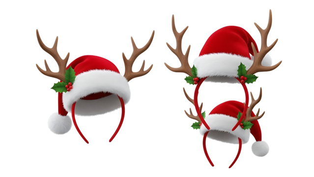 Festive Christmas headbands with Santa hat and reindeer antlers for holiday cheer