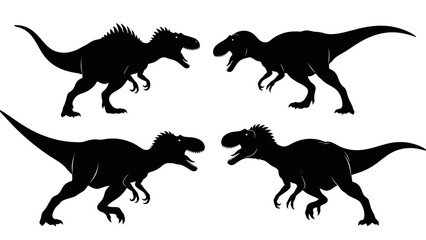 Four black dinosaur silhouettes in different poses, facing each other with open mouths.