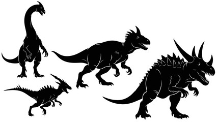 Silhouetted illustrations of various dinosaur species, showcasing their distinct shapes and forms.