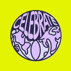 Retro globe with celebrate text and abstract shapes Keywords: globe, celebrate, text, retro