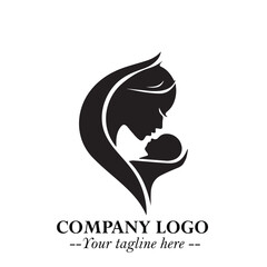 Mom and Baby Logo Symbol in Black on White Background for Gentle Minimalist Branding Design Art
