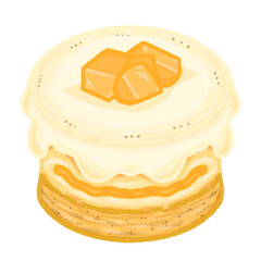 Mango Cream Sponge Cake Illustration with Layered Dessert