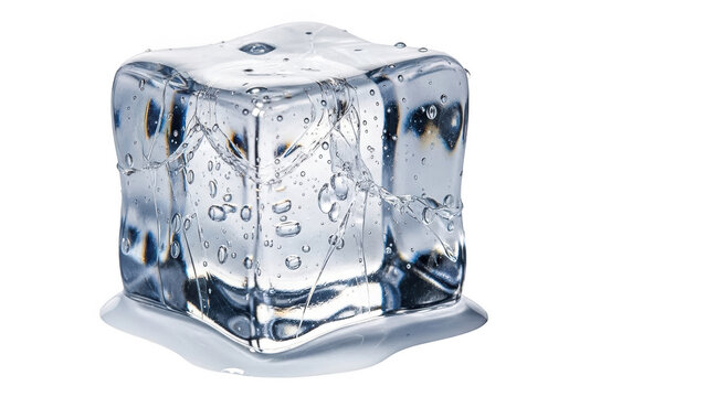 Clear ice cube melting isolated on transparent background