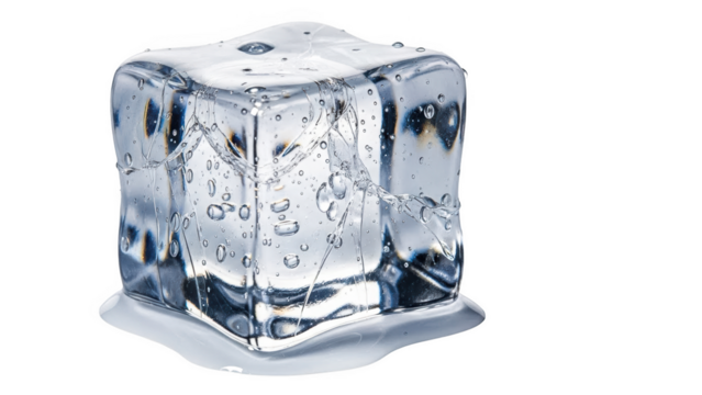 Clear ice cube melting isolated on transparent background