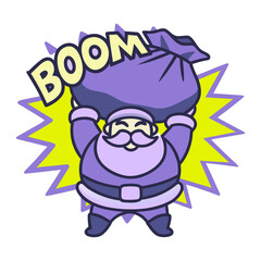Cartoon Santa Claus holding a large gift bag with BOM text Keywords: Santa Claus, Christmas