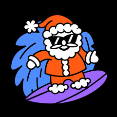 Obraz premium Surfing Santa Claus with Sunglasses on Purple Board