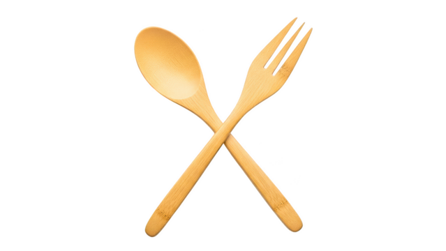 Wooden spoon and fork crossed isolated on transparent background - Powered by Adobe