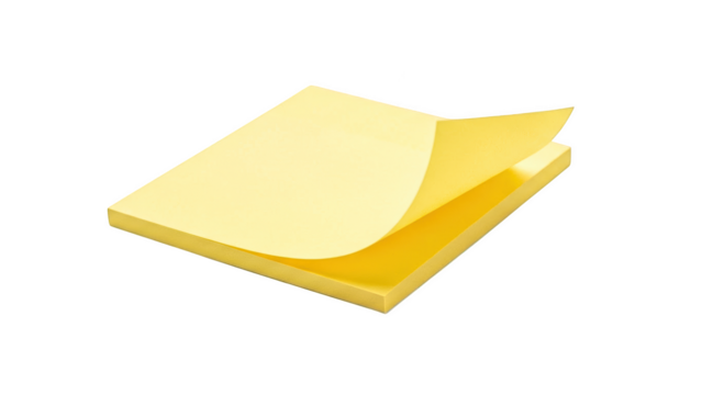 Yellow sticky notes pad isolated on transparent background