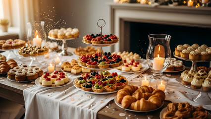 Fototapeta premium christmas table setting with decoration